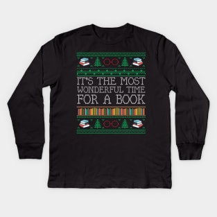 Books Reading Librarian Teacher Book Lovers Ugly Christmas Kids Long Sleeve T-Shirt